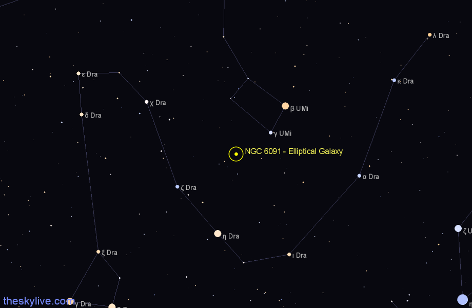 Finder chart NGC 6091 - Elliptical Galaxy in Ursa Minor star