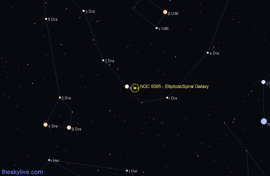 Finder chart NGC 6095 - Elliptical/Spiral Galaxy in Draco star