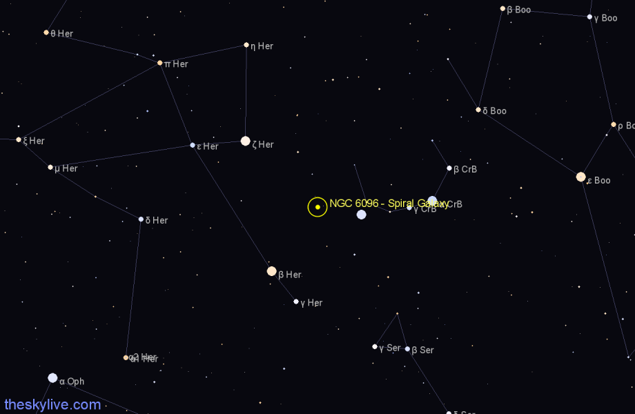 Finder chart NGC 6096 - Spiral Galaxy in Hercules star