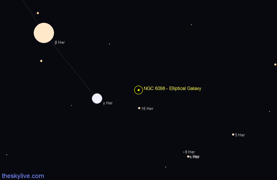 Finder chart NGC 6098 - Elliptical Galaxy in Hercules star