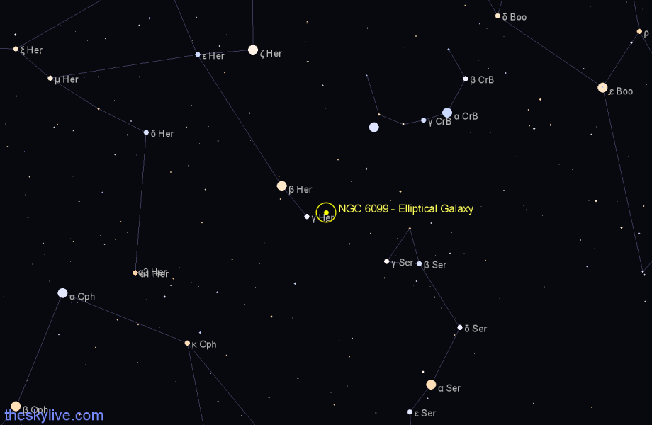 Finder chart NGC 6099 - Elliptical Galaxy in Hercules star