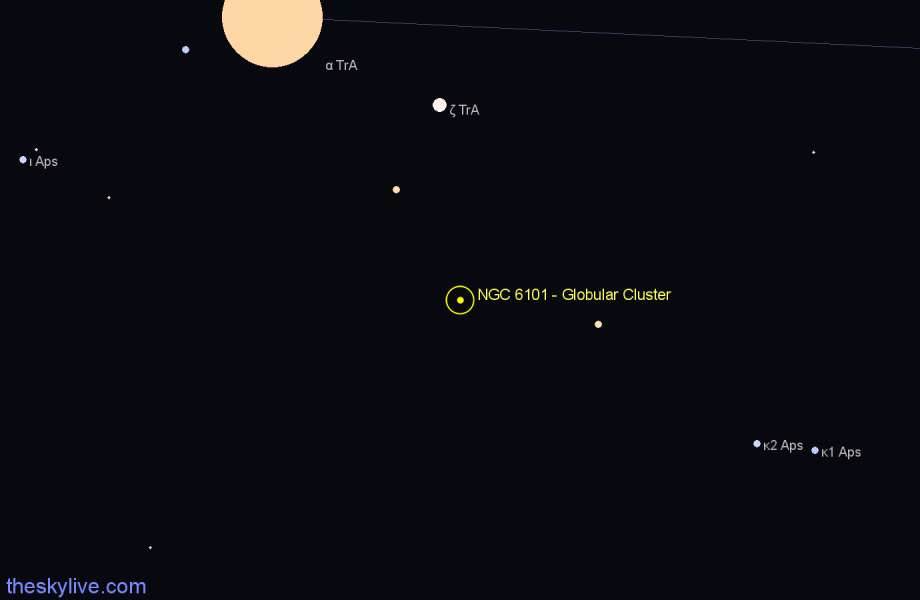 Finder chart NGC 6101 - Globular Cluster in Apus star