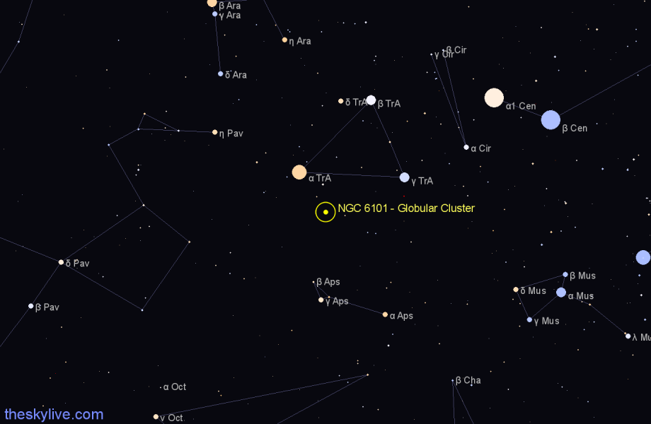 Finder chart NGC 6101 - Globular Cluster in Apus star