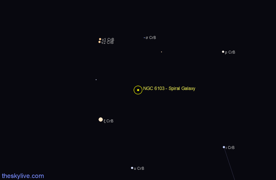 Finder chart NGC 6103 - Spiral Galaxy in Corona Borealis star