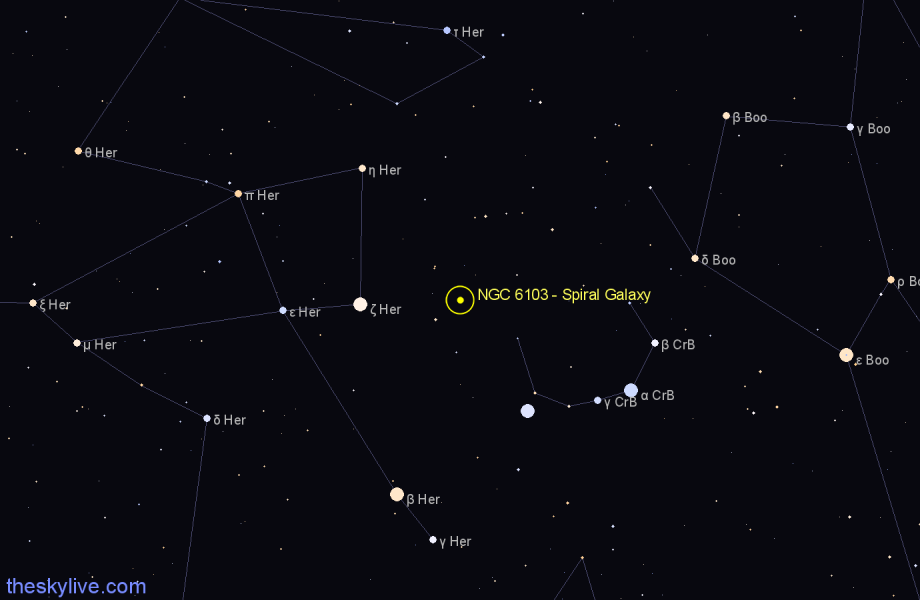 Finder chart NGC 6103 - Spiral Galaxy in Corona Borealis star