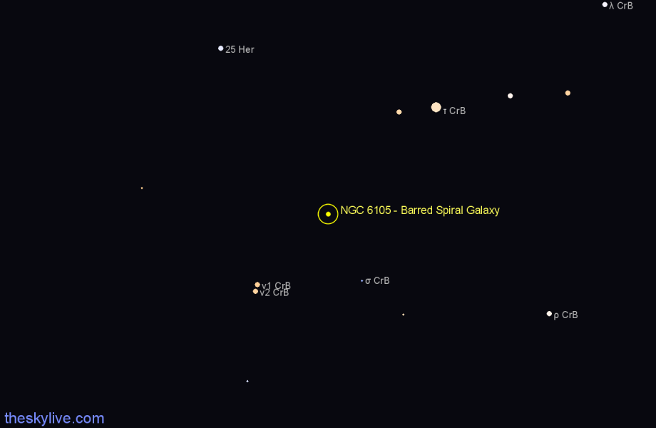 Finder chart NGC 6105 - Barred Spiral Galaxy in Corona Borealis star