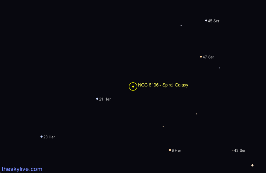 Finder chart NGC 6106 - Spiral Galaxy in Hercules star