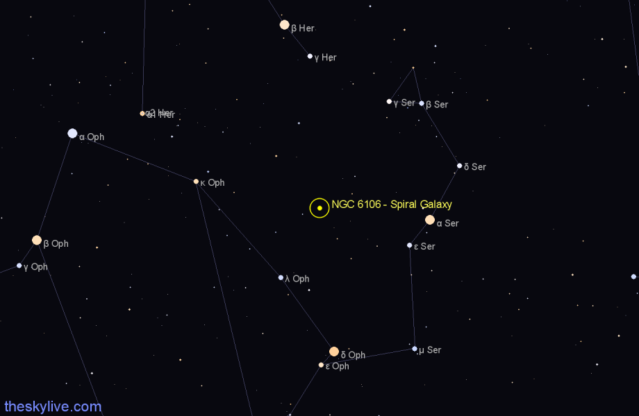 Finder chart NGC 6106 - Spiral Galaxy in Hercules star