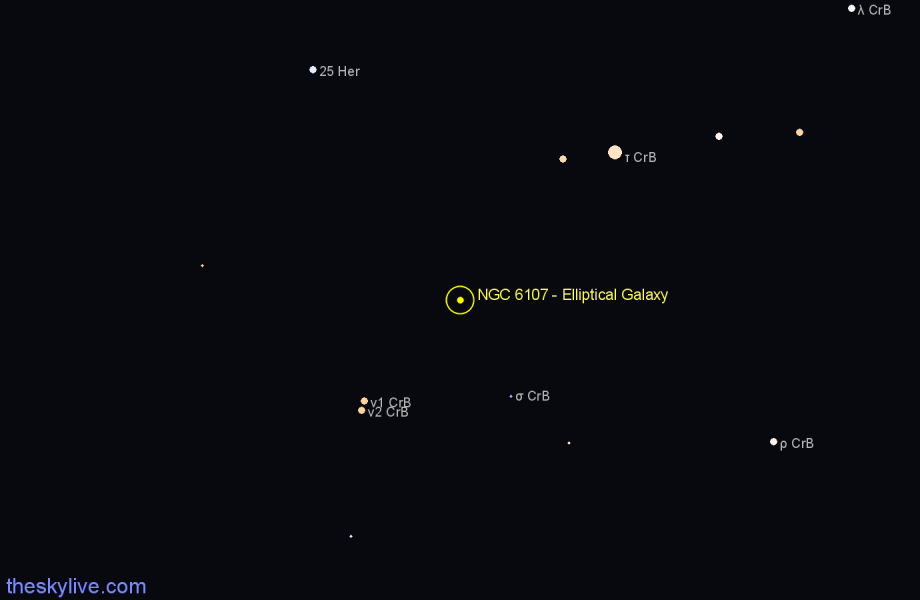 Finder chart NGC 6107 - Elliptical Galaxy in Corona Borealis star