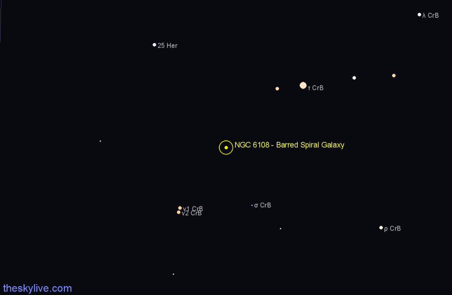 Finder chart NGC 6108 - Barred Spiral Galaxy in Corona Borealis star