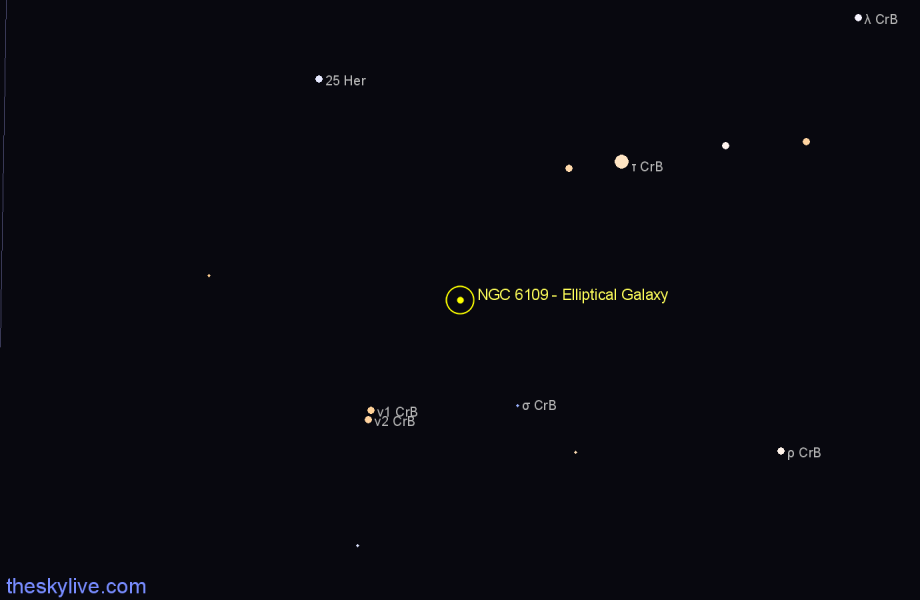 Finder chart NGC 6109 - Elliptical Galaxy in Corona Borealis star