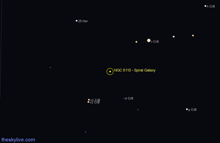Finder chart NGC 6110 - Spiral Galaxy in Corona Borealis star