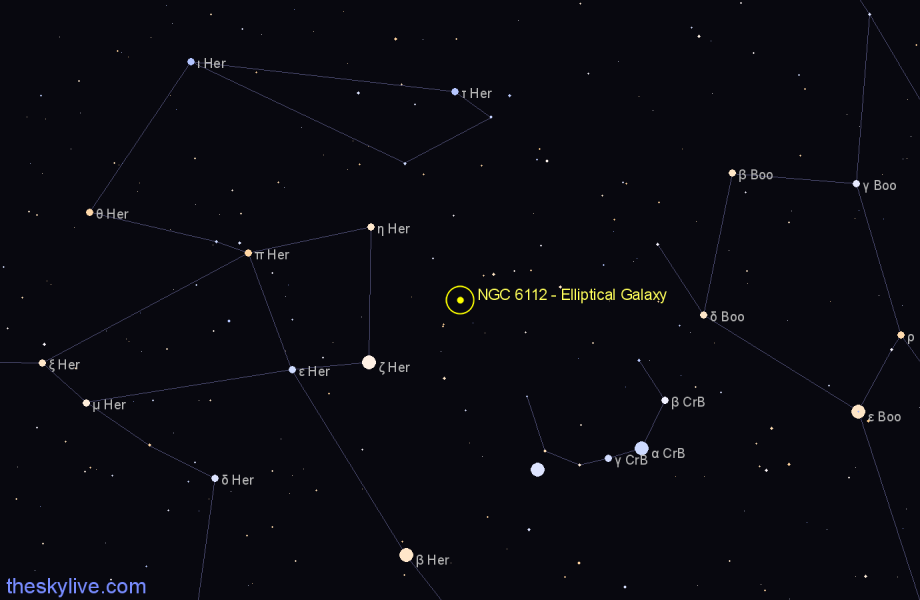 Finder chart NGC 6112 - Elliptical Galaxy in Corona Borealis star