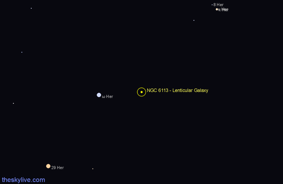 Finder chart NGC 6113 - Lenticular Galaxy in Hercules star