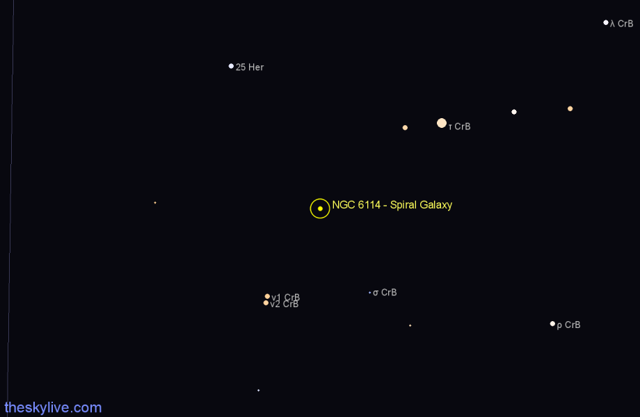 Finder chart NGC 6114 - Spiral Galaxy in Corona Borealis star