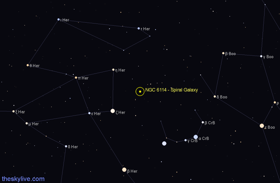 Finder chart NGC 6114 - Spiral Galaxy in Corona Borealis star