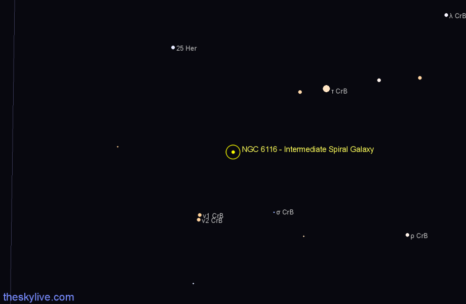 Finder chart NGC 6116 - Intermediate Spiral Galaxy in Corona Borealis star