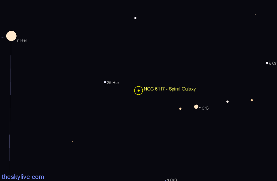 Finder chart NGC 6117 - Spiral Galaxy in Corona Borealis star