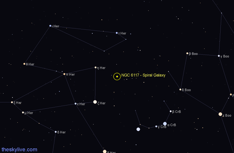 Finder chart NGC 6117 - Spiral Galaxy in Corona Borealis star