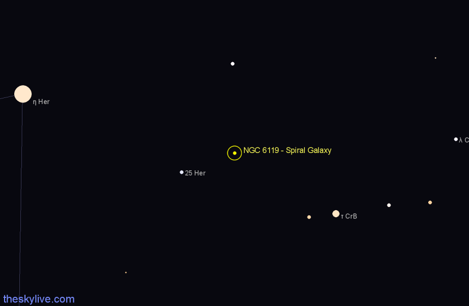 Finder chart NGC 6119 - Spiral Galaxy in Corona Borealis star