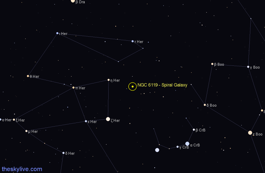Finder chart NGC 6119 - Spiral Galaxy in Corona Borealis star