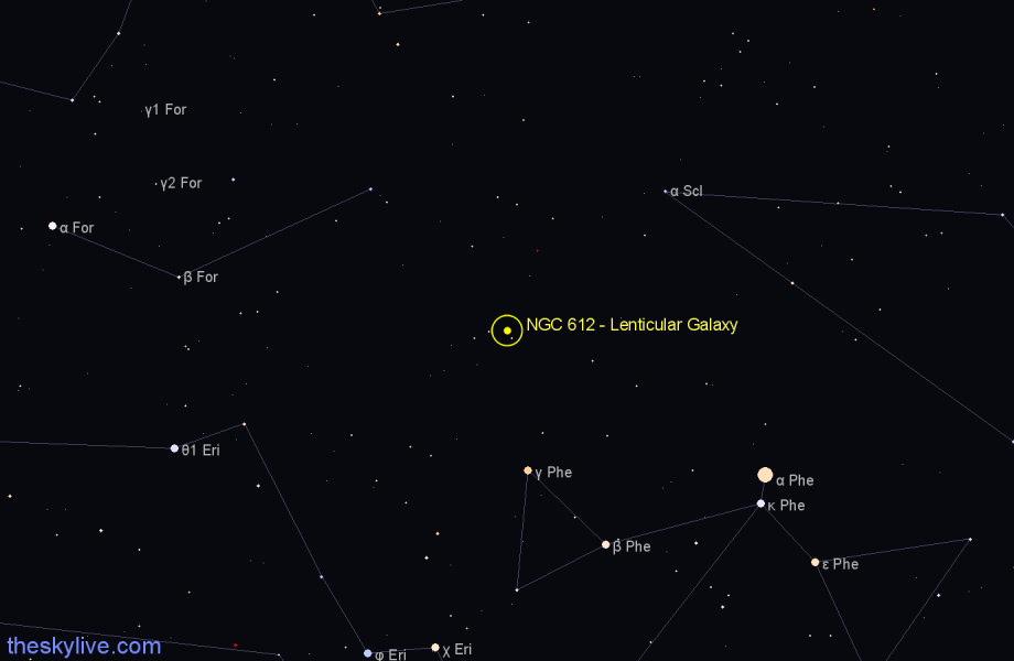 Finder chart NGC 612 - Lenticular Galaxy in Sculptor star