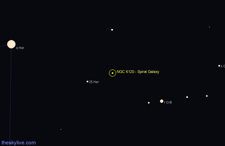 Finder chart NGC 6120 - Spiral Galaxy in Corona Borealis star