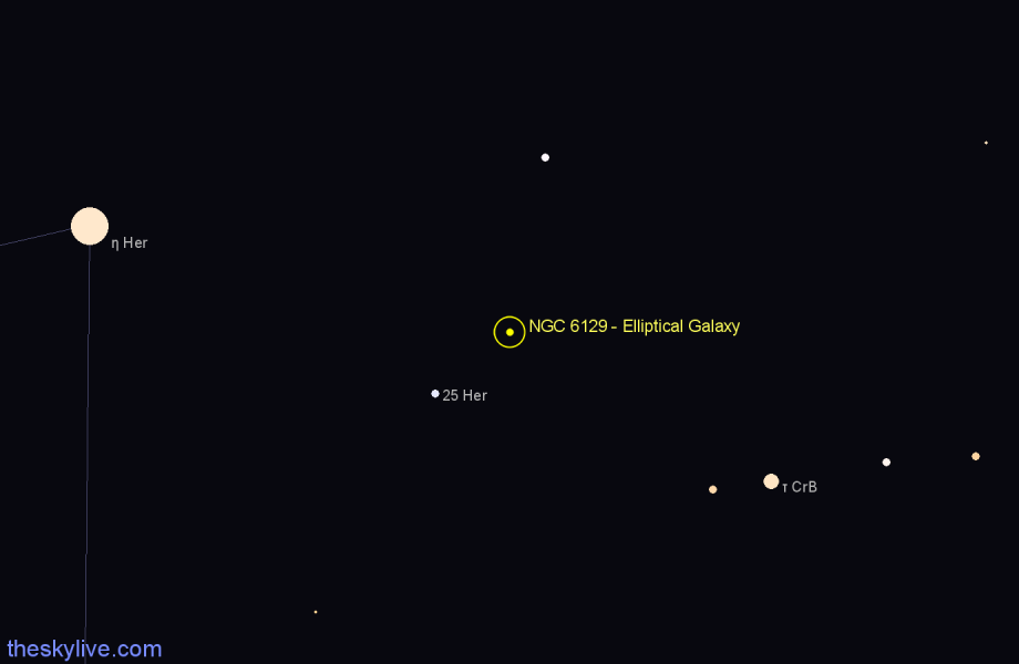 Finder chart NGC 6129 - Elliptical Galaxy in Corona Borealis star