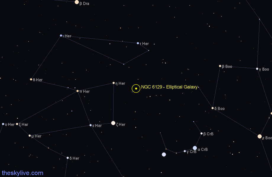 Finder chart NGC 6129 - Elliptical Galaxy in Corona Borealis star