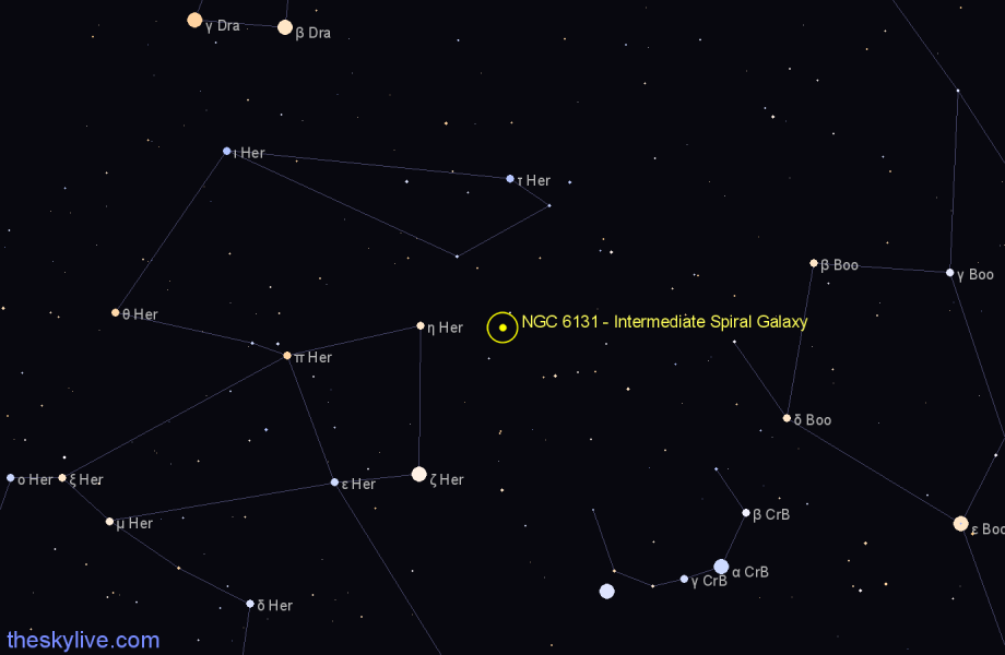 Finder chart NGC 6131 - Intermediate Spiral Galaxy in Corona Borealis star