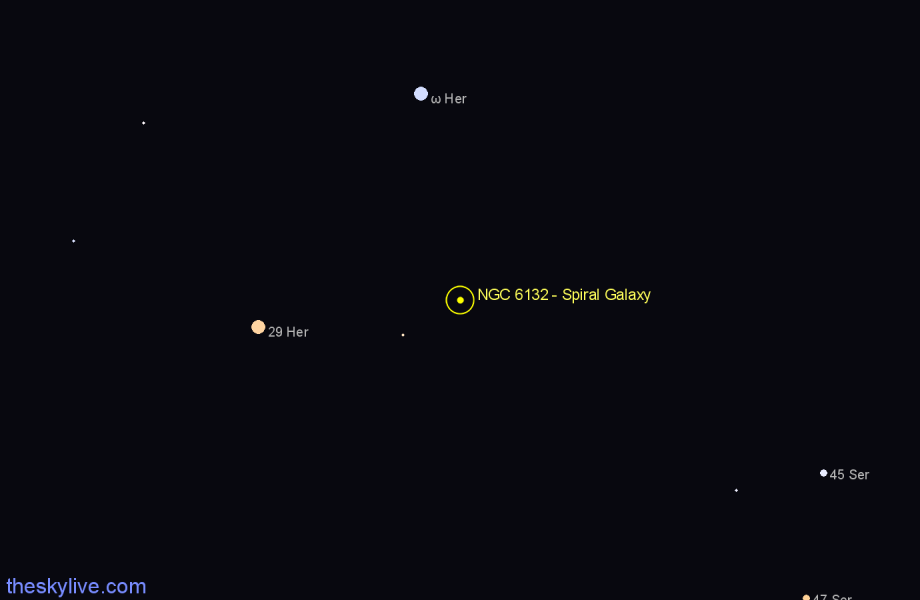 Finder chart NGC 6132 - Spiral Galaxy in Hercules star