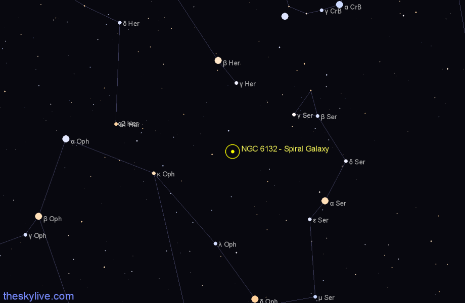 Finder chart NGC 6132 - Spiral Galaxy in Hercules star