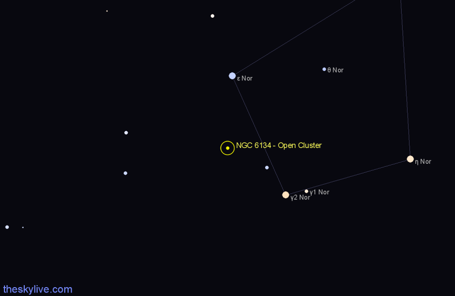 Finder chart NGC 6134 - Open Cluster in Norma star