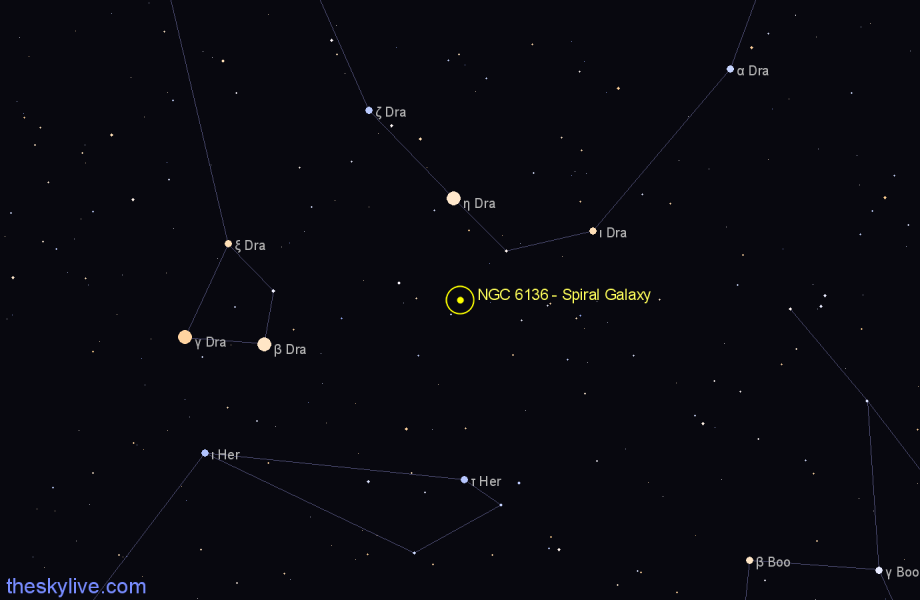 Finder chart NGC 6136 - Spiral Galaxy in Draco star