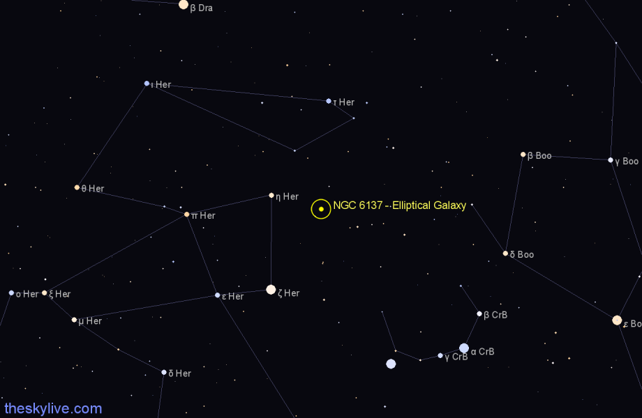 Finder chart NGC 6137 - Elliptical Galaxy in Corona Borealis star