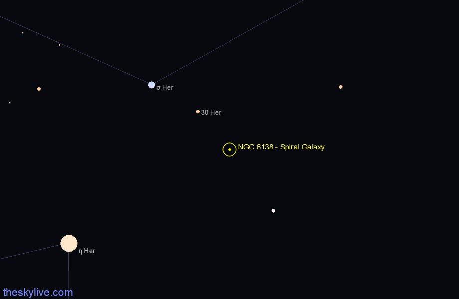 Finder chart NGC 6138 - Spiral Galaxy in Hercules star