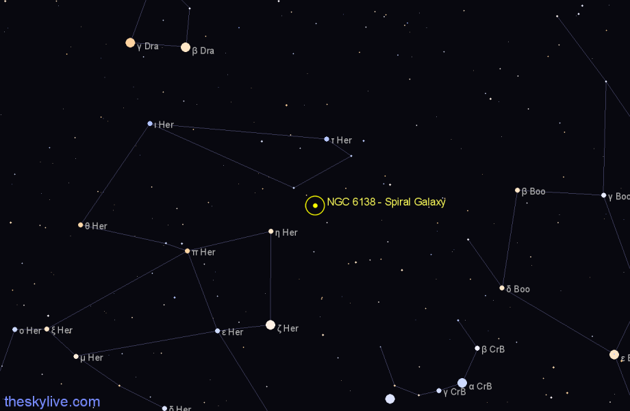Finder chart NGC 6138 - Spiral Galaxy in Hercules star