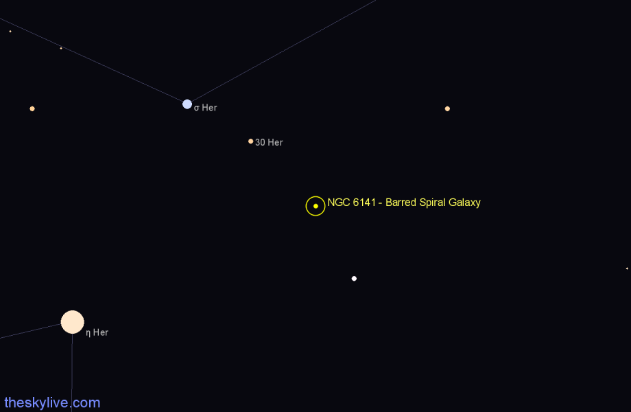 Finder chart NGC 6141 - Barred Spiral Galaxy in Hercules star