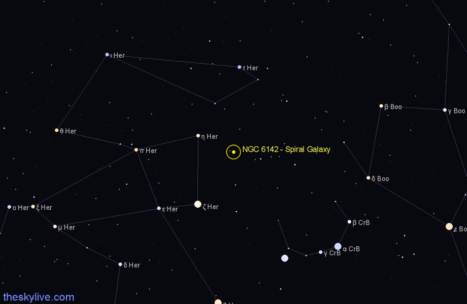 Finder chart NGC 6142 - Spiral Galaxy in Corona Borealis star