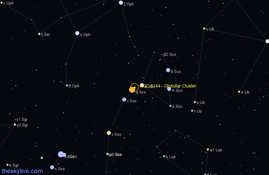 Finder chart NGC 6144 - Globular Cluster in Scorpius star