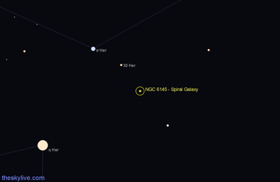 Finder chart NGC 6145 - Spiral Galaxy in Hercules star