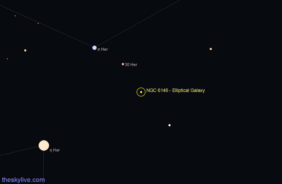 Finder chart NGC 6146 - Elliptical Galaxy in Hercules star