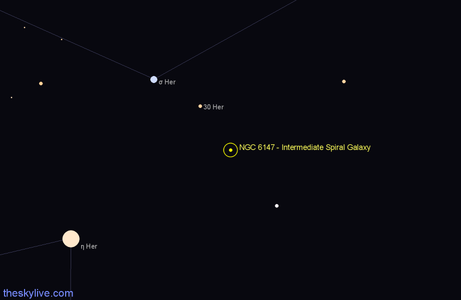 Finder chart NGC 6147 - Intermediate Spiral Galaxy in Hercules star