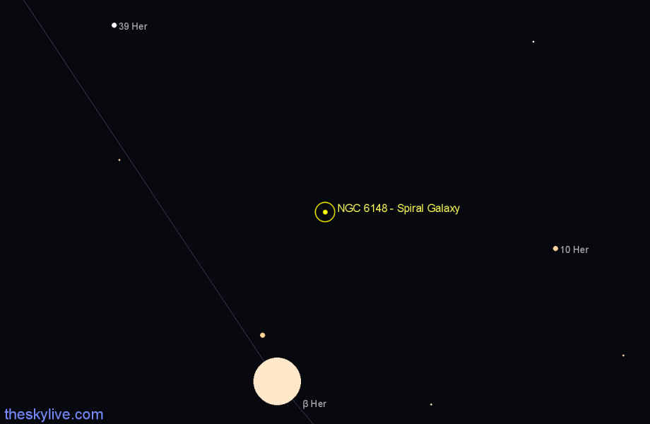 Finder chart NGC 6148 - Spiral Galaxy in Hercules star