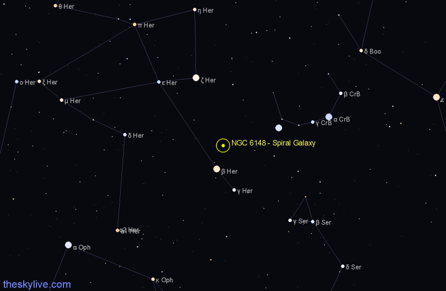 Finder chart NGC 6148 - Spiral Galaxy in Hercules star