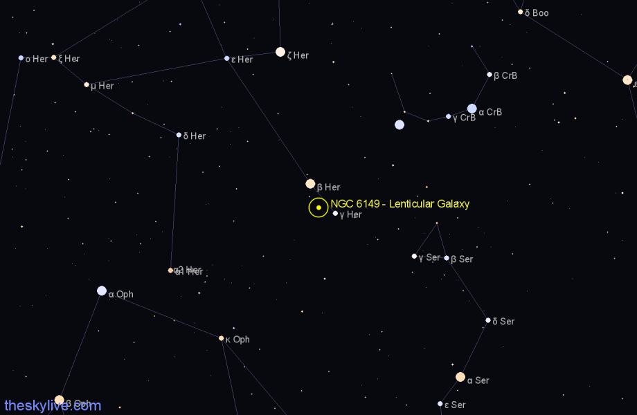 Finder chart NGC 6149 - Lenticular Galaxy in Hercules star