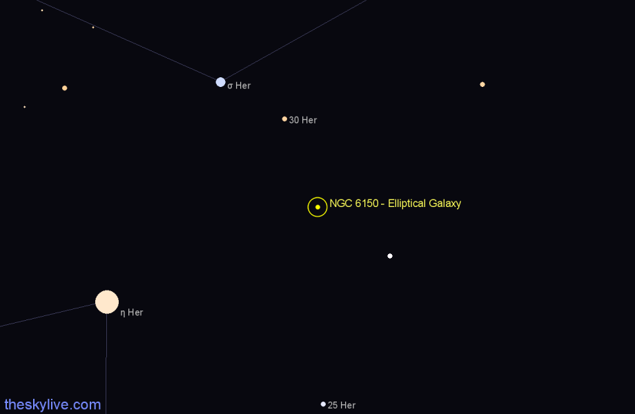 Finder chart NGC 6150 - Elliptical Galaxy in Hercules star