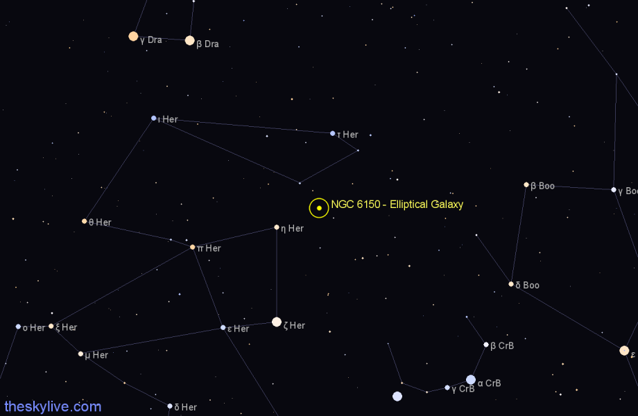 Finder chart NGC 6150 - Elliptical Galaxy in Hercules star