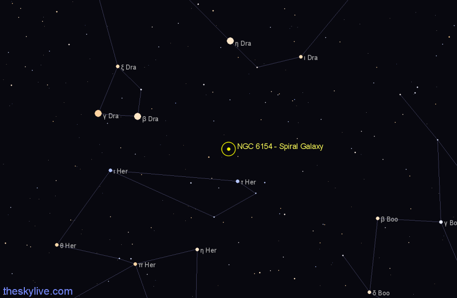 Finder chart NGC 6154 - Spiral Galaxy in Hercules star