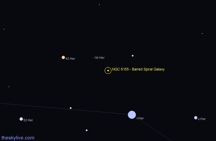 Finder chart NGC 6155 - Barred Spiral Galaxy in Hercules star